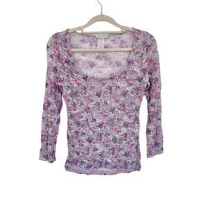 Vintage 90’s dELiA*s Lavender Pink Floral Scoop Neck Mesh Long Sleeve Top